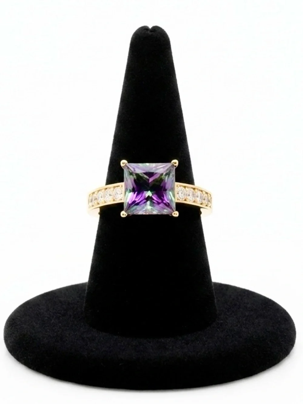 New Square Step Cut 1 7/8ct Mystic Topaz Diamond Ring in 14K Yellow Gold